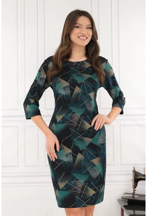 Rochie dreapta turcoaz cu imprimeu geometric