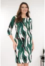 Rochie dreapta verde cu print abstract bej-negru