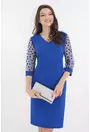 Rochie eleganta albastra cu maneci din tull cu buline din catifea