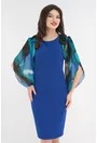 Rochie eleganta albastra cu maneci din voal imprimat