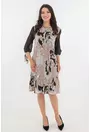 Rochie eleganta bej cu print abstract si maneci din voal