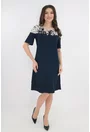 Rochie eleganta bleumarin cu dantela alba