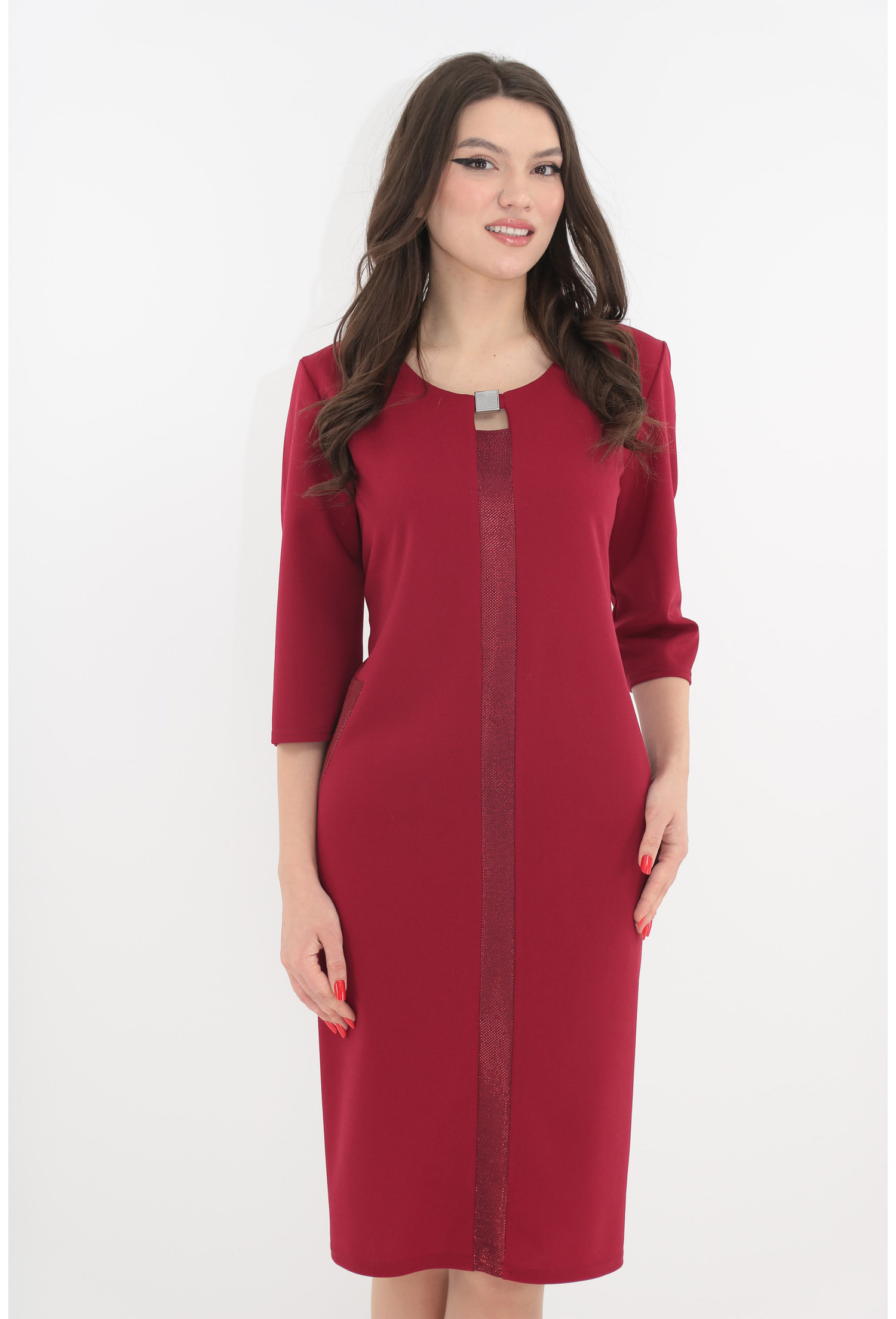 Rochie eleganta bordo cu benzi decorative cu sclipici