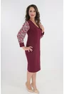 Rochie eleganta bordo cu maneci din voal plisat