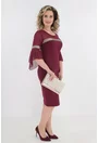 Rochie eleganta bordo cu tull si banda cu paiete aurii