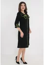 Rochie eleganta din stofa neagra cu banda satinata verde