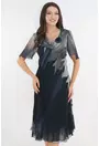 Rochie eleganta din voal bleumarin cu flori gri