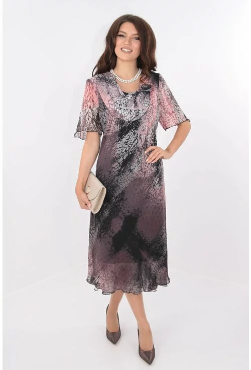 Rochie eleganta din voal imprimat roz