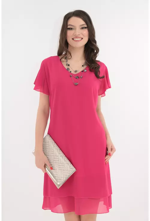 Rochie eleganta fucsia cu voaluri suprapuse