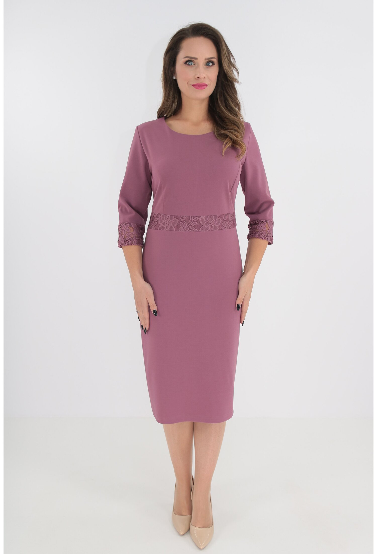 Rochie eleganta lila cu insertii din dantela