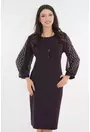 Rochie eleganta mov cu maneci din voal cu strasuri
