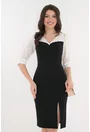 Rochie eleganta neagra cu decolteu parte peste parte si slit discret