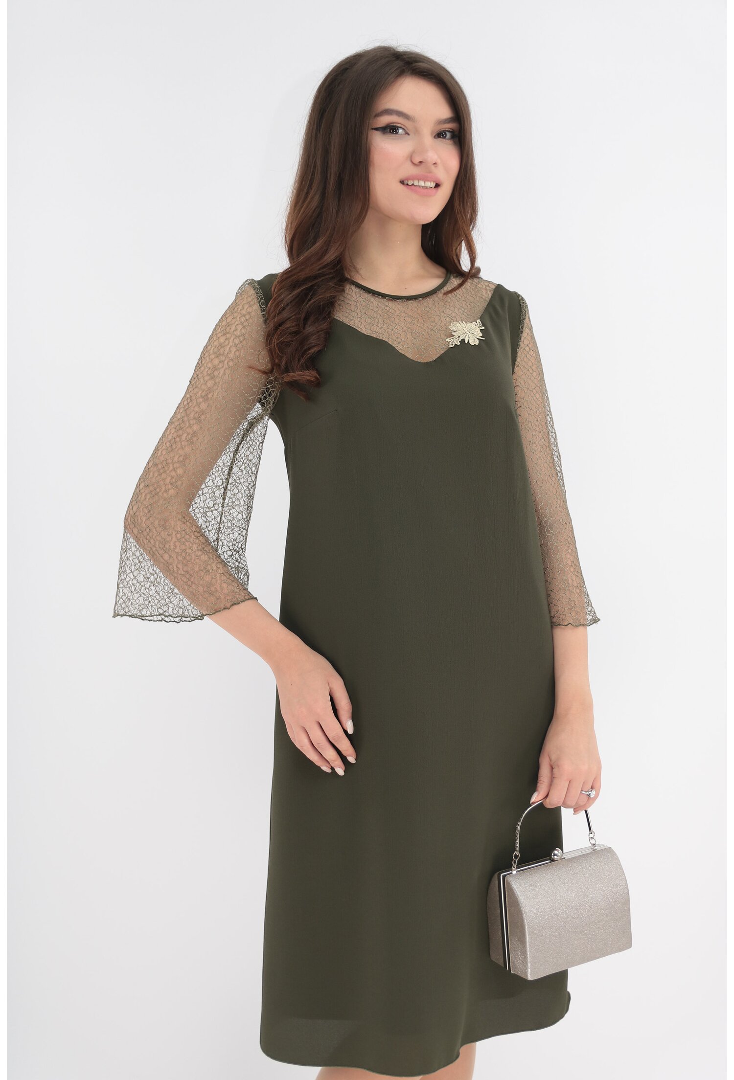 Poze Rochie eleganta olive cu maneci din dantela fina