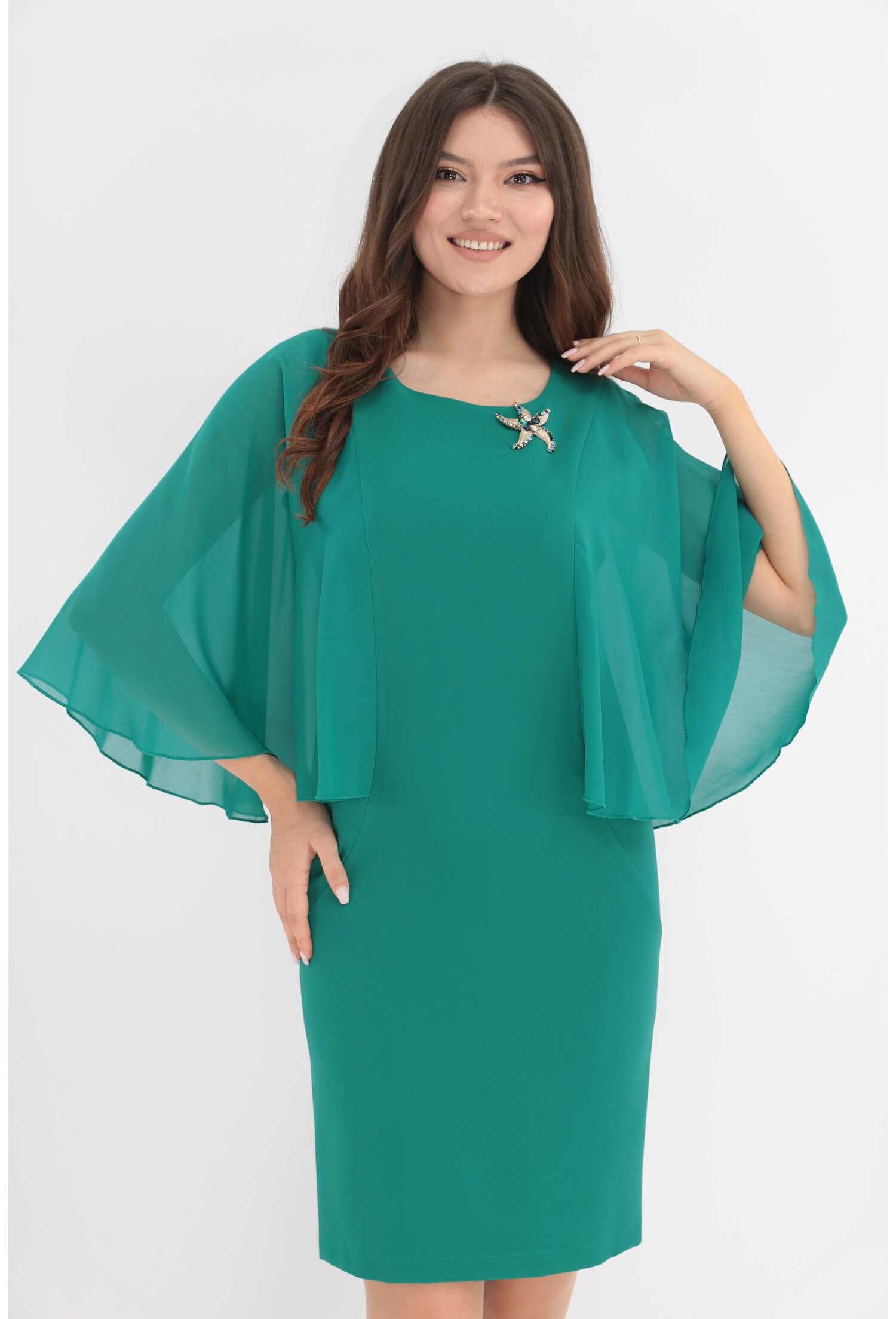 Rochie eleganta verde cu maneci tip fluture din voal