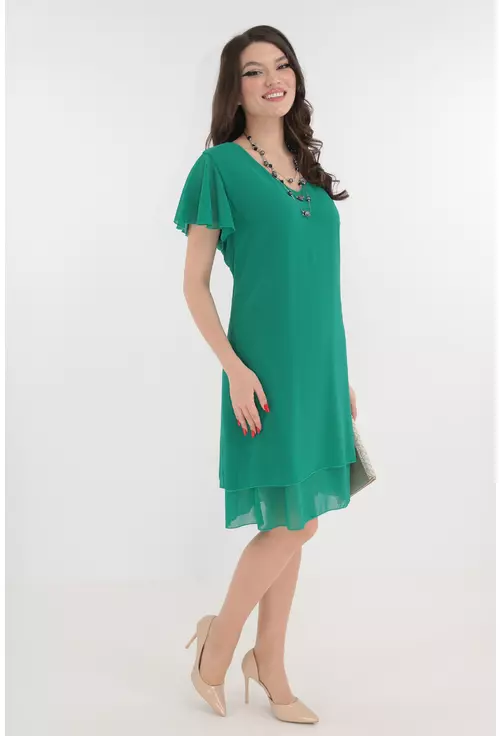 Rochie eleganta verde cu voaluri suprapuse
