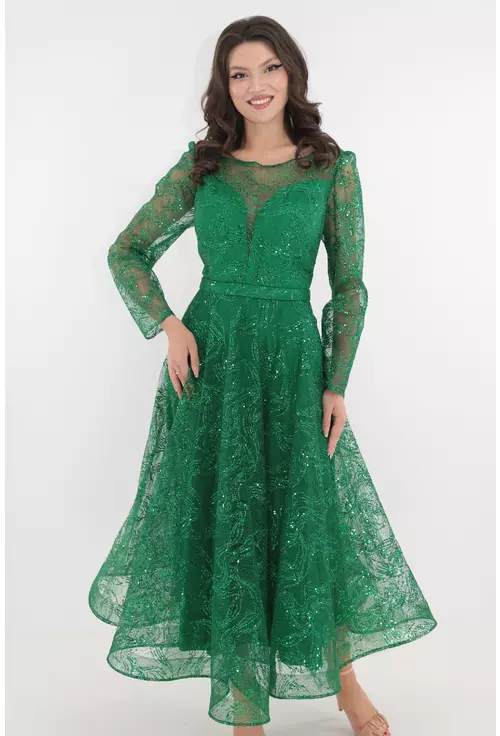 Rochie eleganta verde din dantela cu paiete