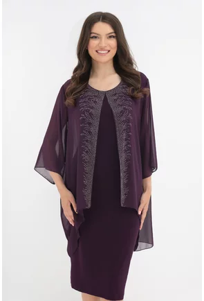 Rochie eleganta violet cu strasuri si aspect suprapus