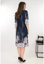 Rochie evazata bleumarin cu bordura florala alba