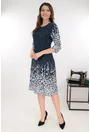 Rochie evazata bleumarin cu imprimeu floral in degrade