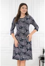 Rochie evazata bleumarin cu print abstract alb-bej