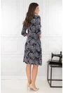 Rochie evazata bleumarin cu print abstract alb-bej