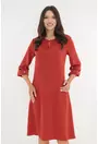 Rochie evazata caramizie cu maneci bufante si perlute