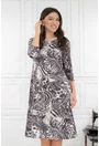 Rochie evazata cu imprimeu abstract gri-bej