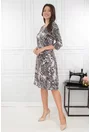 Rochie evazata cu imprimeu abstract gri-bej