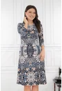 Rochie evazata cu print abstract bleumarin-bej