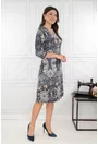 Rochie evazata cu print abstract bleumarin-bej