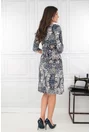 Rochie evazata cu print abstract bleumarin-bej