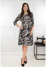 Rochie evazata cu print abstract maro-alb