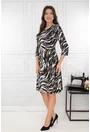 Rochie evazata cu print abstract maro-alb