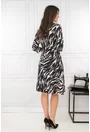 Rochie evazata cu print abstract maro-alb