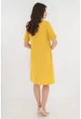 Rochie evazata galbena cu broderie florala si buzunare