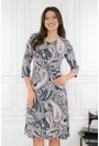 Rochie evazata gri-bej cu imprimeu floral
