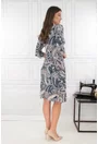 Rochie evazata gri-bej cu imprimeu floral