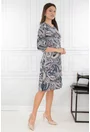 Rochie evazata gri-bej cu imprimeu floral