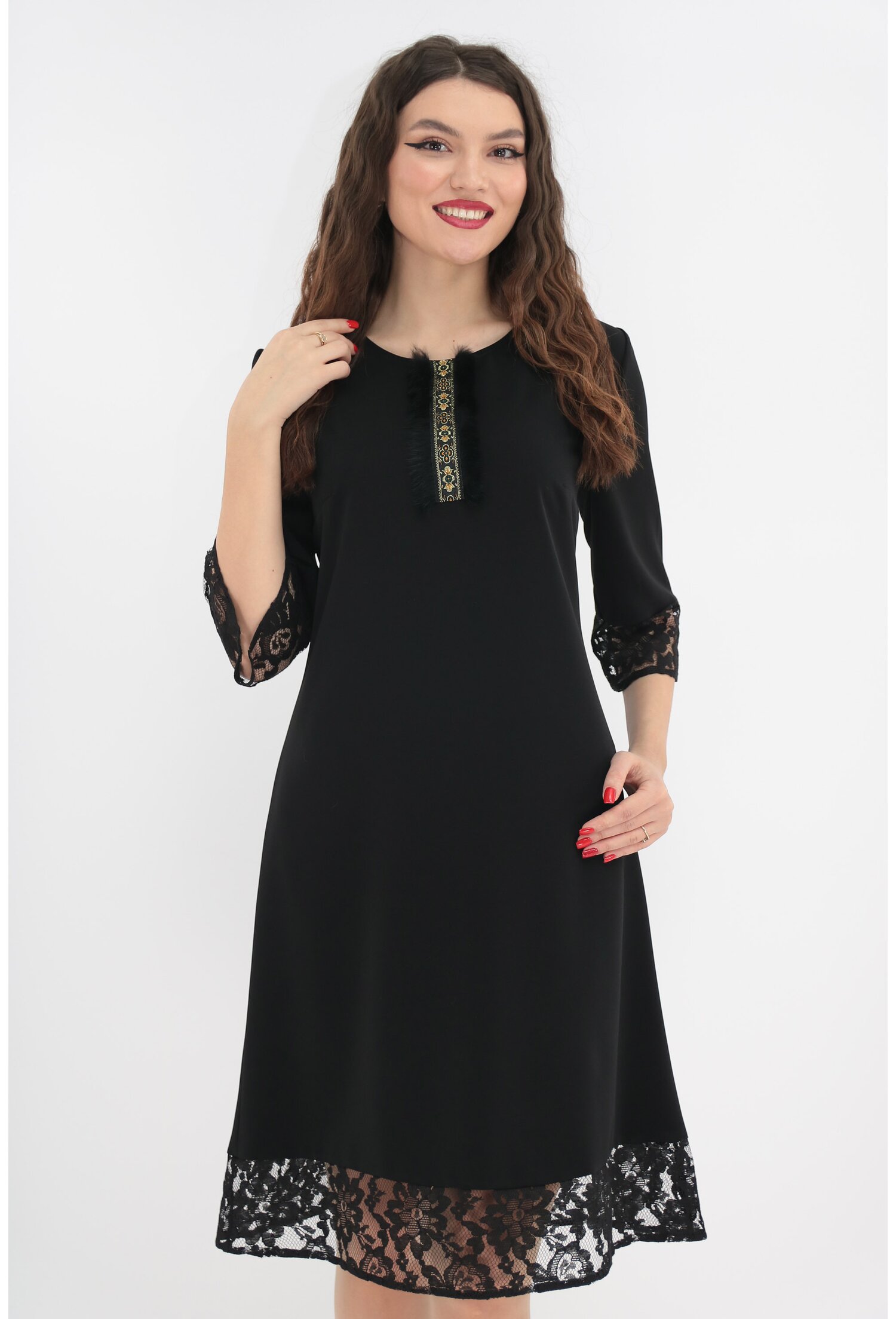 Rochie evazata neagra cu dantela