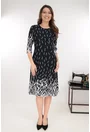 Rochie evazata neagra cu imprimeu geometric in degrade