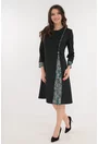 Rochie evazata neagra cu insertii florale verzi