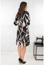 Rochie evazata neagra cu print abstract alb-cafeniu