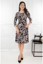 Rochie evazata neagra cu print abstract maro-bej
