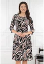Rochie evazata neagra cu print abstract maro-bej