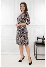 Rochie evazata neagra cu print abstract maro-bej
