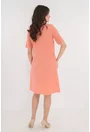 Rochie evazata roz-piersica cu broderie florala si buzunare