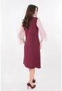 Rochie grena cu maneci din voal cu print floral
