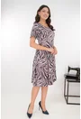 Rochie gri in clini cu print abstract roz-negru