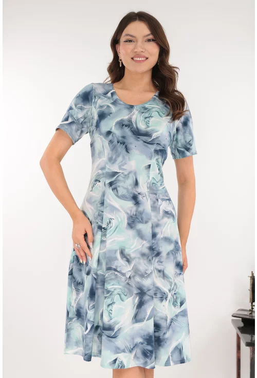 Rochie in clini cu print abstract gri-vernil