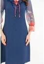 Rochie lejera bleumarin cu maneci din voal cu print rosu